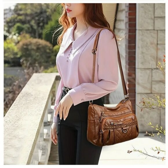 NWT Caramel Brown Handbag Purse Shoulder Strap Crossbody Versatile Solid Color - Picture 2 of 9